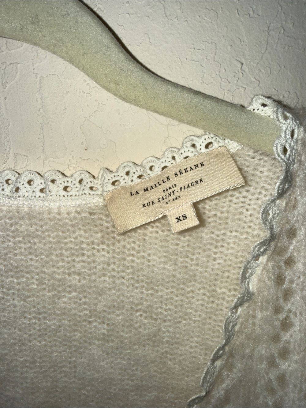 Sezane Cream Lace-Edged Knit Cardigan - Picture 2 of 3